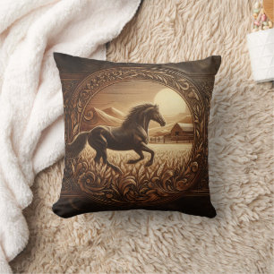 Majestic Horse Running Through Golden Fields Cushion