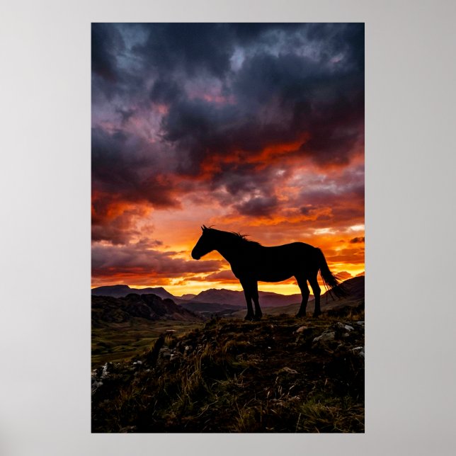 Majestic Horse Silhouette Sunset Poster | Luxury  (Front)
