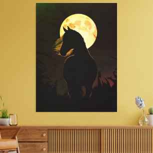 Majestic Horse Silhouette Under Full Moon Canvas Print