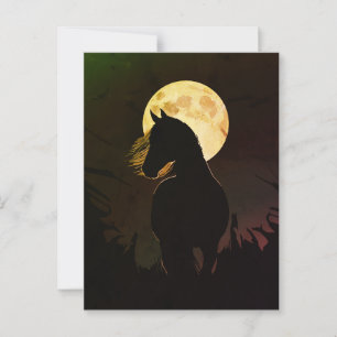 Majestic Horse Silhouette Under Full Moon Postcard