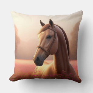 Majestic Horse Standing in Vibrant Meadow Cushion