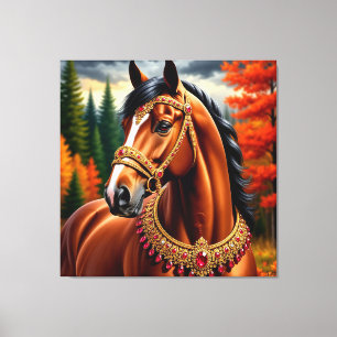 Majestic Horse with Ornate Gold Harness Canvas Print