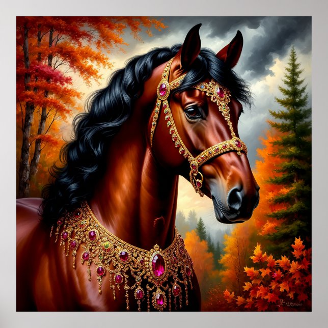 Majestic Horse with Ornate Gold Harness Poster (Front)
