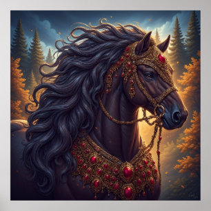 Majestic Horse with Ornate Gold Harness Poster