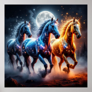 Majestic Horses with Celestial Patterns Poster