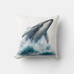 Majestic Humpback Whale Ocean Waves Watercolor Cushion