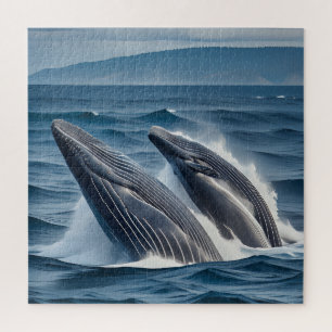Majestic Humpback Whales in Motion Jigsaw Puzzle