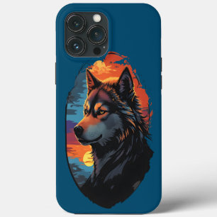 Majestic Husky Against a Sunset Sky Serenity View iPhone 13 Pro Max Case