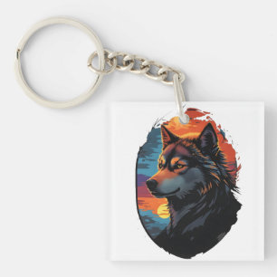 Majestic Husky Against a Sunset Sky Serenity View Key Ring
