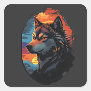 Majestic Husky Against a Sunset Sky Serenity View Square Sticker
