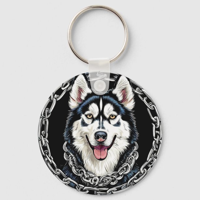 Majestic Husky Dog with Bold Colours Key Ring (Front)