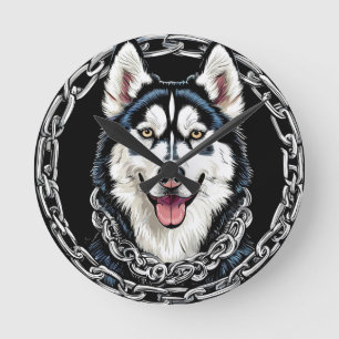 Majestic Husky Dog with Bold Colours Round Clock