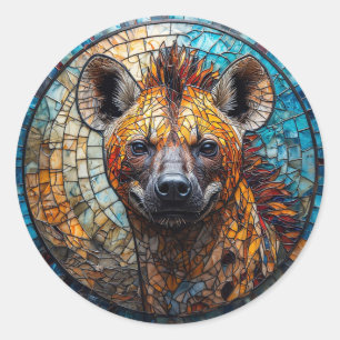 Majestic Hyena Stained Glass Mosaic Art Classic Round Sticker