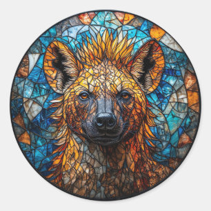 Majestic Hyena Stained Glass Mosaic Art Classic Round Sticker