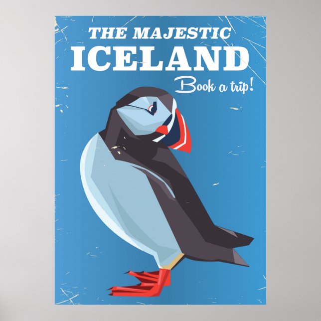 Majestic Iceland Puffin vintage travel poster (Front)