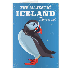 Majestic Iceland Puffin vintage travel poster