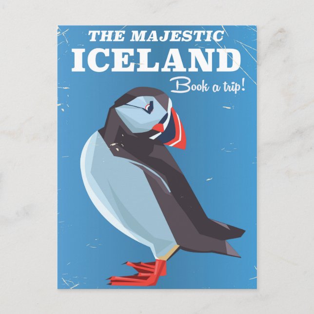 Majestic Iceland Puffin vintage travel poster Postcard (Front)
