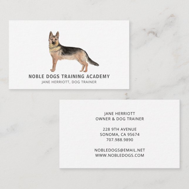 Majestic Illustrated German Shepherd Dog Trainer Business Card (Front/Back)