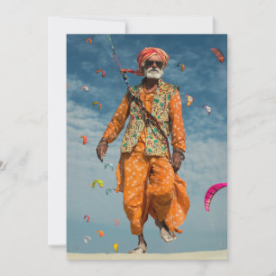 Majestic Indian Elder Kite Flying on the Beach Invitation