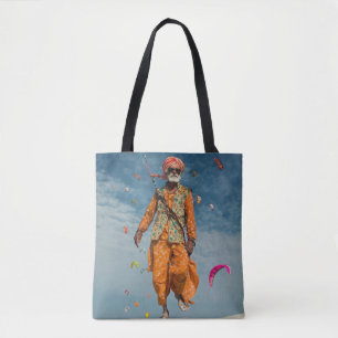 Majestic Indian Elder Kite Flying on the Beach Tote Bag
