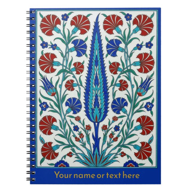 Majestic Iznik Cypress & Carnation Botanical Notebook (Front)