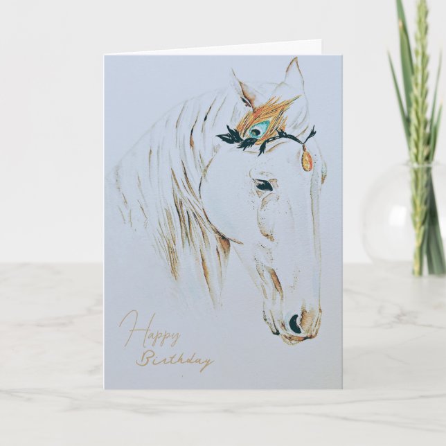 Majestic Jewel Embellished White Horse Birthday Card (Front)
