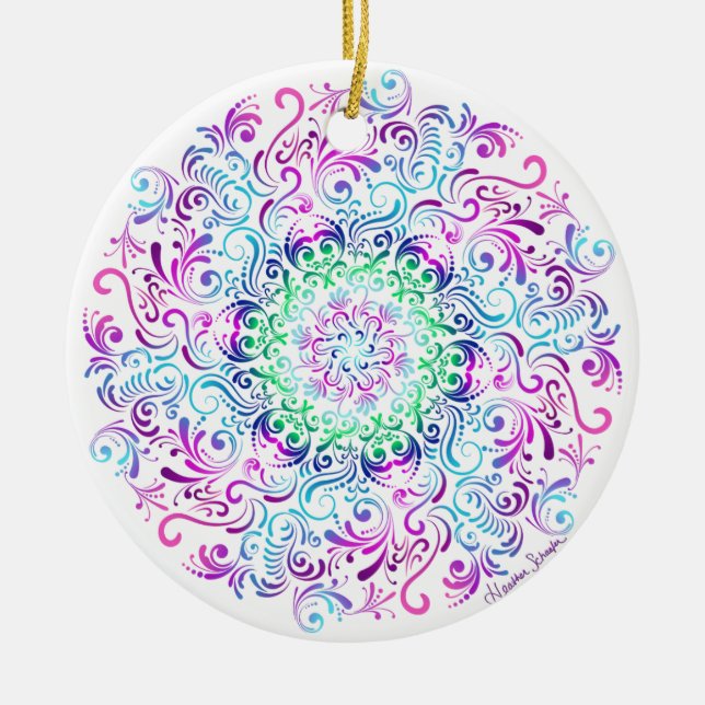 Majestic Kaleidoscope Mandala on White Ceramic Tree Decoration (Front)