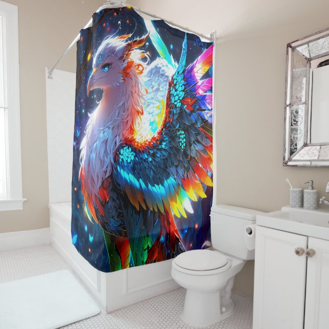 Majestic Kaleidoscope Phoenix Vibrant Colors Shower Curtain (In Situ)