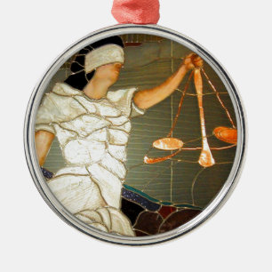 Majestic Lady Justice in Stained Glass Design Metal Tree Decoration