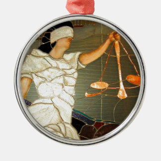 Majestic Lady Justice in Stained Glass Design Metal Tree Decoration