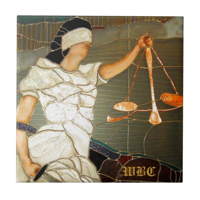 Majestic Lady Justice in Stained Glass Design Tile (Front)