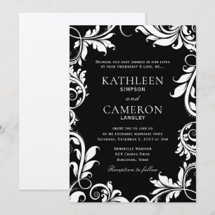 Majestic Leaves Invitation Template Black & Ecru