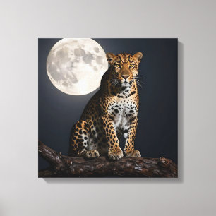 Majestic Leopard and Full Moon   Canvas Print