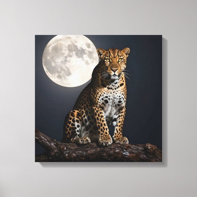 Majestic Leopard and Full Moon   Canvas Print (Front)