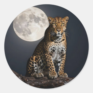 Majestic Leopard and Full Moon   Classic Round Sticker