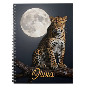 Majestic Leopard and Full Moon Personalized Notebook