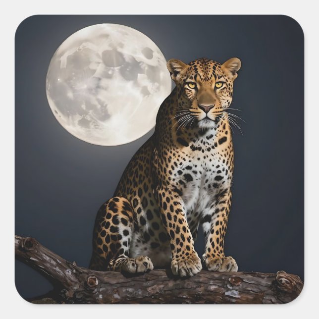 Majestic Leopard and Full Moon   Square Sticker (Front)
