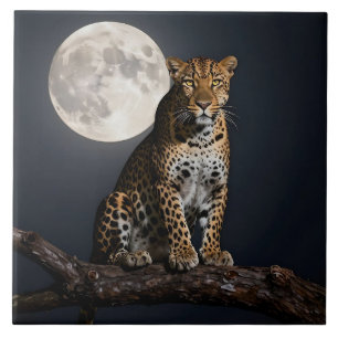 Majestic Leopard and Full Moon Tile