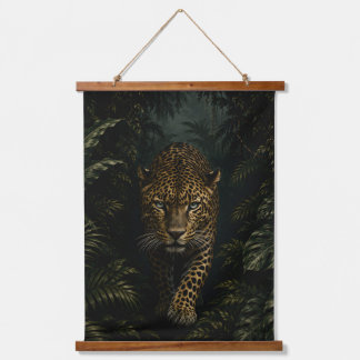 Majestic Leopard in Dark Tropical Jungle Hanging Tapestry