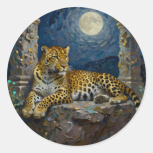 Majestic Leopard on Cliff Ledge   Classic Round Sticker
