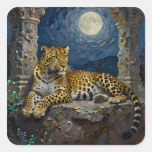 Majestic Leopard on Cliff Ledge   Square Sticker