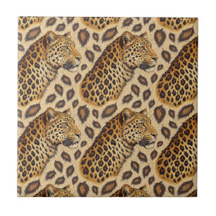 Majestic Leopard Portrait Animal Print Pattern Tile