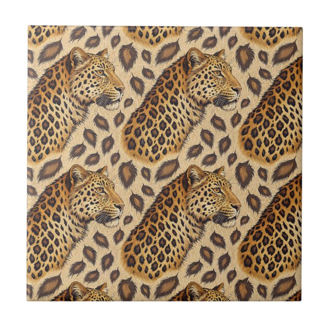 Majestic Leopard Portrait Animal Print Pattern Tile (Front)
