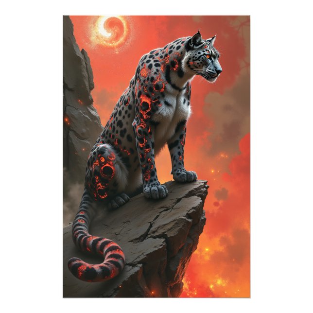 Majestic Leopard Under Fiery Sky Photo Print (Front)
