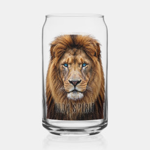 Majestic Lion Face with Blue Eyes   Wildlife Anima Can Glass