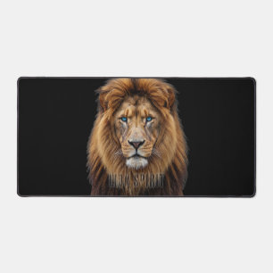 Majestic Lion Face with Blue Eyes   Wildlife Anima Desk Mat