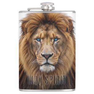 Majestic Lion Face with Blue Eyes   Wildlife Anima Hip Flask