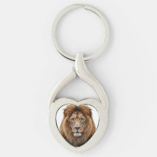Majestic Lion Face with Blue Eyes Wildlife Anima Key Ring