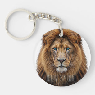 Majestic Lion Face with Blue Eyes Wildlife Anima Key Ring