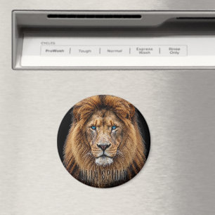 Majestic Lion Face with Blue Eyes   Wildlife Anima Magnet
